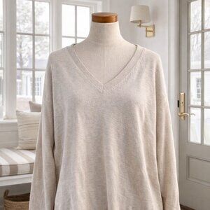 Lucky Brand Light Beige/Oat V Neck Ladies Small Sweater Cashmere Mix